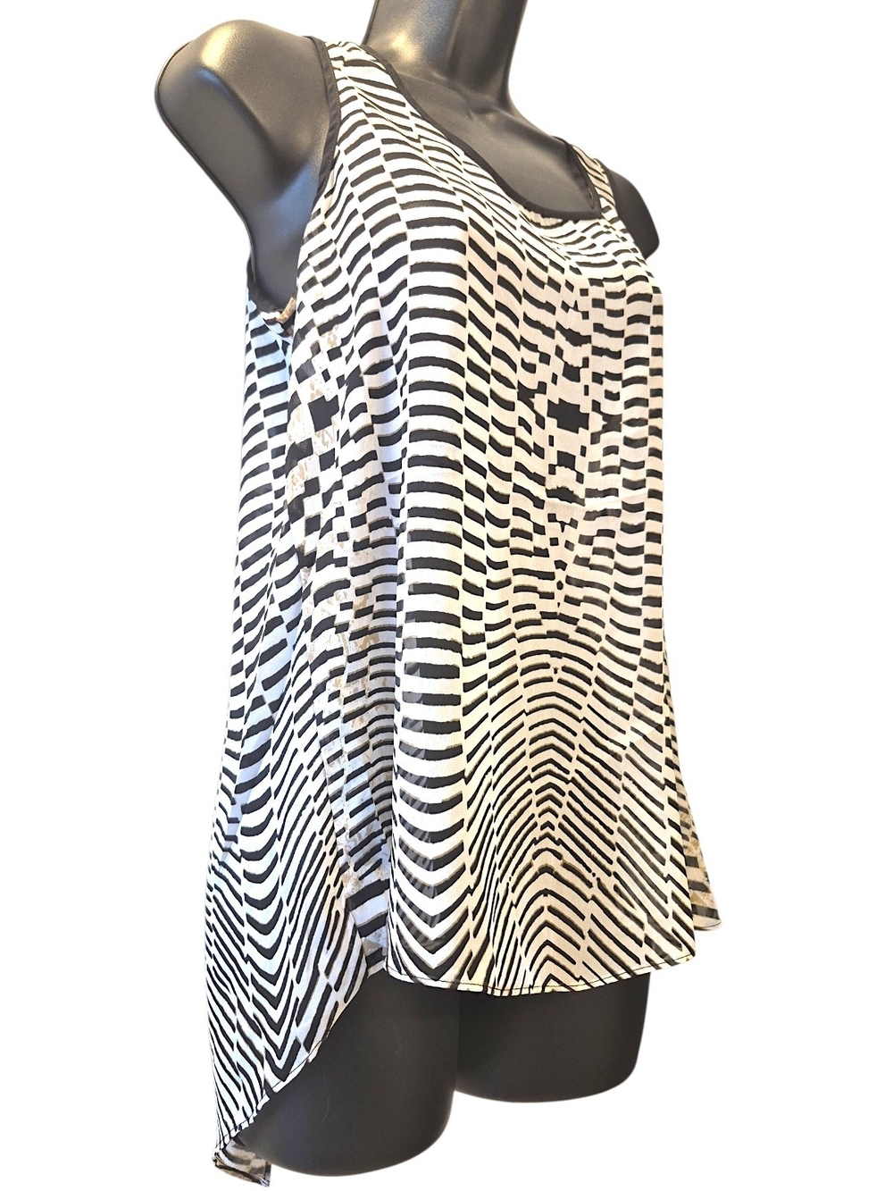 Express Black & White Geometric Print Sleeveless Sheer Tank Top - Size M - NWT
